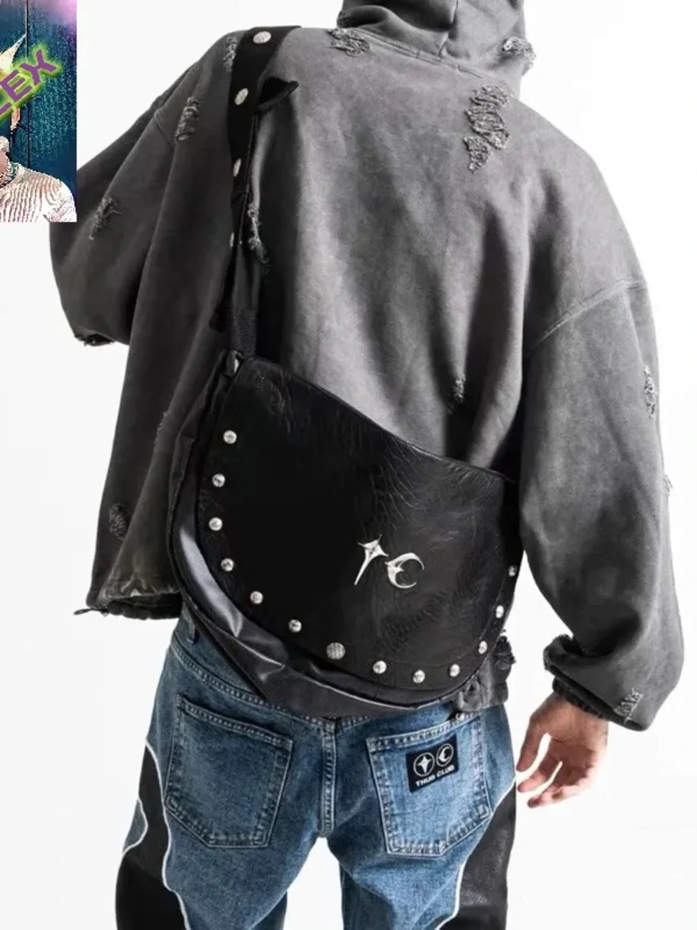 THUG CLUB Dragon Messenger Bag Black OS Authentic Goat Skin Leather